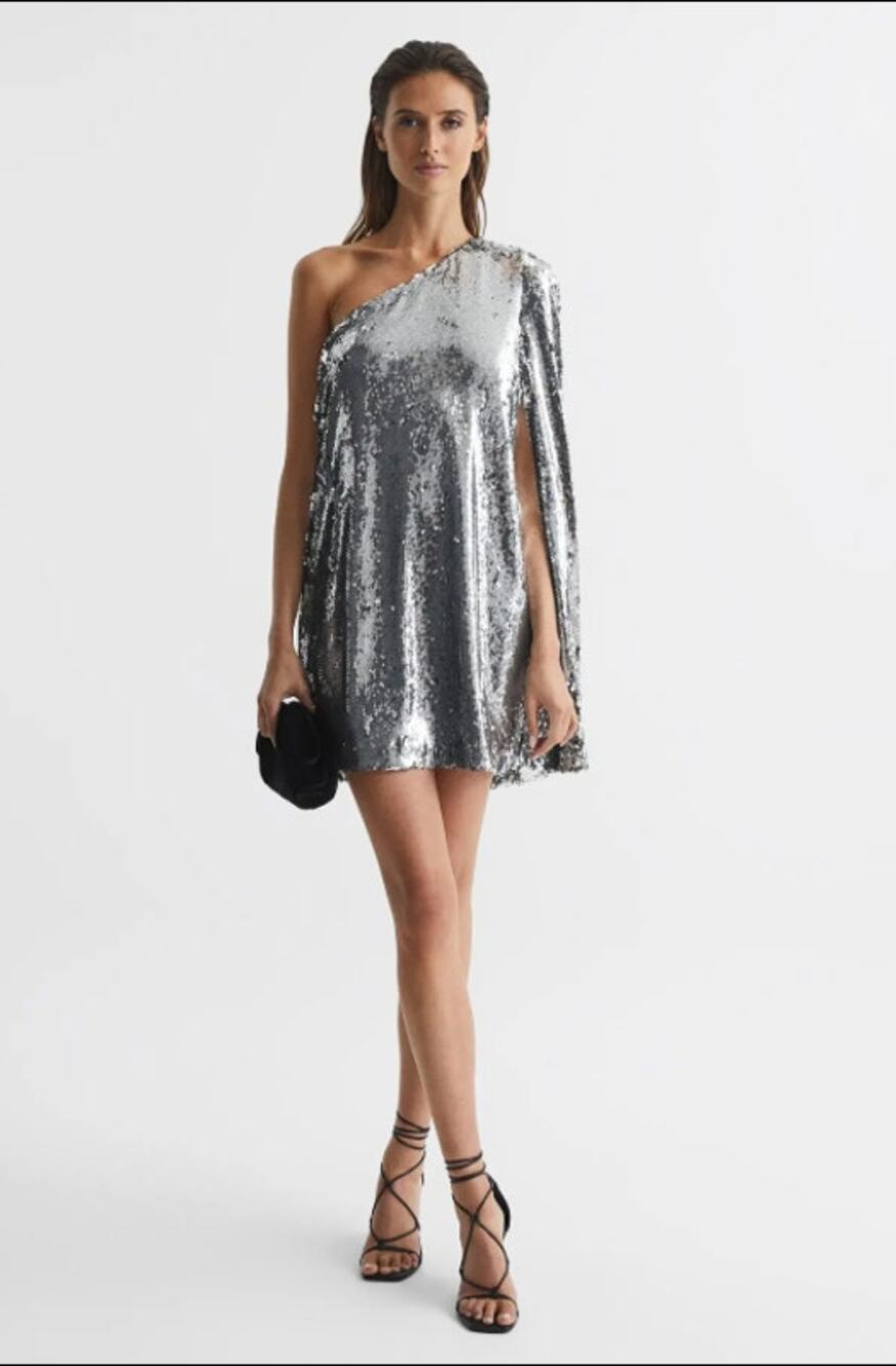 ✨ REISS Eva Midnight Glam Sequin Cape Mini Dress Size 2 NWT